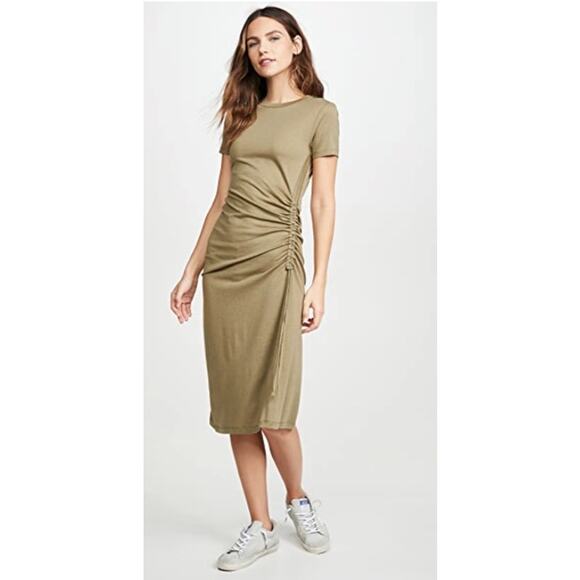 Rag & Bone Ina Ruched Midi T-shirt Dress In Light Olive - Picture 1 of 11